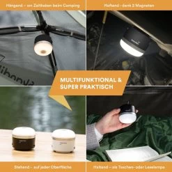 Skandika Campinglamp Tarfala – Tentlampen – Campinglampen – Kampeerlamp – Tentlamp Oplaadbaar, Traploos Dimbaar, Ophanghaak, USB Aansluiting – 3600 MAh Powerbank – Warm Wit, Koel Wit, 110 H Batterij – Tentlamp Buiten – Energieklasse A ++ - Zwart -Campingwinkel 1200x1200 2209