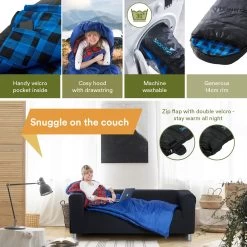 Skandika Dundee Flannel-L Slaapzak – Mummmieslaapzakken – Slaapzakken Volwassen - Maat M – Unisex - Katoen, Luxe Kwaliteit, Dubbele Slaapzak, 3 Seizoenen, Tot -20°C - 220 X 80 Cm - Outdoor Kampeerslaapzak – Ritssluiting Links - Zwart/blauw -Campingwinkel 1200x1200 232
