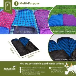 Skandika Dundee Flannel-L Slaapzak – Mummmieslaapzakken – Slaapzakken Volwassen - Maat M – Unisex - Katoen, Luxe Kwaliteit, Dubbele Slaapzak, 3 Seizoenen, Tot -20°C - 220 X 80 Cm - Outdoor Kampeerslaapzak – Ritssluiting Links - Zwart/blauw -Campingwinkel 1200x1200 234