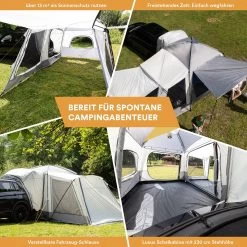 Skandika Pitea XL CROSS Tent – Koepeltenten - Autotent – Campingtent Voor SUV, Caddy, Auto, CUV - Voor Max. 4 Personen – Vrijstaand – Met/zonder Slaapcabine – Max. Stahoogte 230 Cm – 3000mm Waterkolom - 475 X 290 X 230 Cm (LxBxH) – Kamperen - Grijs -Campingwinkel 1200x1200 36