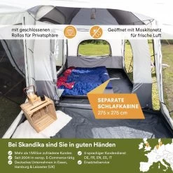 Skandika Pitea XL CROSS Tent – Koepeltenten - Autotent – Campingtent Voor SUV, Caddy, Auto, CUV - Voor Max. 4 Personen – Vrijstaand – Met/zonder Slaapcabine – Max. Stahoogte 230 Cm – 3000mm Waterkolom - 475 X 290 X 230 Cm (LxBxH) – Kamperen - Grijs -Campingwinkel 1200x1200 37