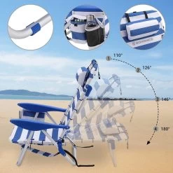 Naqsh Store Strandstoel Met Hoofdkussen, Aluminium, Draagbare Vouwstoel, Campingstoel, Opvouwbaar En Verstelbaar, Zoals Een Rugzak Draagbaar, Buitenstoel, Blauw En Wit Gestreept GCB62BU -Campingwinkel 1200x1200 514