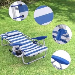 Naqsh Store Strandstoel Met Hoofdkussen, Aluminium, Draagbare Vouwstoel, Campingstoel, Opvouwbaar En Verstelbaar, Zoals Een Rugzak Draagbaar, Buitenstoel, Blauw En Wit Gestreept GCB62BU -Campingwinkel 1200x1200 515