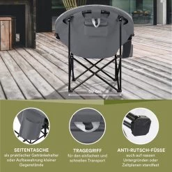 Skandika Moonchair Sirkka – Campingstoelen – Klapstoel – Vouwstoel – Kampeerstoel - Grote, Comfortabele, Campingstoel Opvouwbaar, Gepolsterd, Koelvak, Drinkhouder, Draaggreep En Draagtas, Antislipvoetjes - Max. 150 Kg – Zwart/grijs -Campingwinkel 1200x1200 526