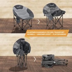 Skandika Moonchair Sirkka – Campingstoelen – Klapstoel – Vouwstoel – Kampeerstoel - Grote, Comfortabele, Campingstoel Opvouwbaar, Gepolsterd, Koelvak, Drinkhouder, Draaggreep En Draagtas, Antislipvoetjes - Max. 150 Kg – Zwart/grijs -Campingwinkel 1200x1200 527