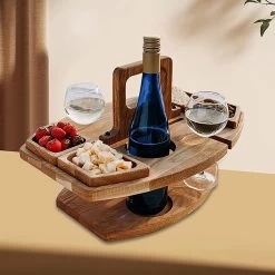 Merkloos Houten Outdoor Wijntafel Draagbare Houten Picknicktafel Mini Campingtafels Met Wijnglas Houder Voor Tuin Outdoor Camping Picknick Strand - Plataan Hout - Wijn -Campingwinkel 1200x1200 550