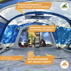 Skandika Nimbus Sleeper 12 Tent – Koepeltenten – 12 Persoons Familietent - Campingtent – Muggengaas – Sleeper Technology (3 Extra Donkere Slaapcabines) – 760 X 630 X 215 Cm (LxBxH) – 5000 Mm Waterkolom – Camping, Tuin – Kamperen – Blauw/wit 17 Skandika Nimbus Sleeper 12 Tent – Koepeltenten – 12 Persoons Familietent - Campingtent – Muggengaas – Sleeper Technology (3 Extra Donkere Slaapcabines) – 760 X 630 X 215 Cm (LxBxH) – 5000 Mm Waterkolom – Camping, Tuin – Kamperen – Blauw/wit -Campingwinkel 1200x1200 57