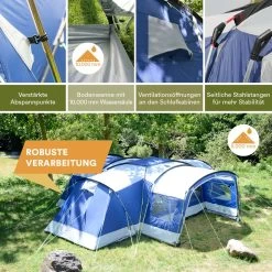 Skandika Nimbus Sleeper 12 Tent – Koepeltenten – 12 Persoons Familietent - Campingtent – Muggengaas – Sleeper Technology (3 Extra Donkere Slaapcabines) – 760 X 630 X 215 Cm (LxBxH) – 5000 Mm Waterkolom – Camping, Tuin – Kamperen – Blauw/wit 18 Skandika Nimbus Sleeper 12 Tent – Koepeltenten – 12 Persoons Familietent - Campingtent – Muggengaas – Sleeper Technology (3 Extra Donkere Slaapcabines) – 760 X 630 X 215 Cm (LxBxH) – 5000 Mm Waterkolom – Camping, Tuin – Kamperen – Blauw/wit -Campingwinkel 1200x1200 58