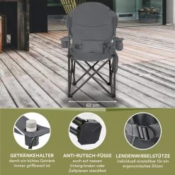 Skandika Relax Comfort Campingstoel - Campingstoel Opvouwbaar - Comfortabele Klapstoel Met Drinkhouder En Koelvak, Tot Max. 160 Kg, Opvouwbaar, Lichtgewicht | Vouwstoel Voor Kamperen, Camping, Festival, Vissen – Grijs -Campingwinkel 1200x1200 695