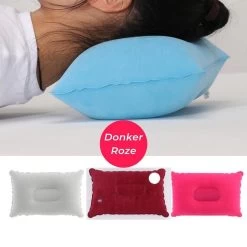 Reiskussen - Opblaasbaar Kampeer Kussen – Hippyfy – Strand Kussen - Zachte Lounge Kussen - Festival Kussen – Picknick Kussen - Vliegtuig Kussen – Hoofdkussentje - Kamperen – Op Reis – Opblaasbare Kussentje – Donker Roze -Campingwinkel 1200x1200 872