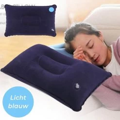 Reiskussen - Kampeer Kussen – Hippyfy – Strand Kussen - Zachte Opblaasbare Kussen – Kleine Kampeer Kussen - Festival Kussen – Picknick Kussen - Vliegtuig Kussen – Hoofdkussentje - Kamperen – Op Reis – Opblaasbare Kussentje – Blauw -Campingwinkel 1200x1200 892