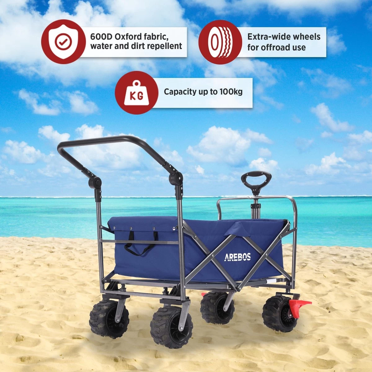 AREBOS Handkar | Transportwagen | Apparatuurwagen | Opvouwbaar | Duwstang| Blauw 4 AREBOS Handkar | Transportwagen | Apparatuurwagen | Opvouwbaar | Duwstang| Blauw - Afbeelding 4