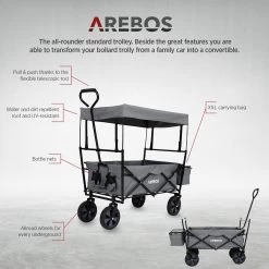 AREBOS Handwagen Vouwbare Dak Handwagen Vouwbare Trolley Uitrustingswagen Grijs -Campingwinkel 1200x1200 933