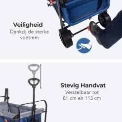 LifeGoods Bolderkar - Opvouwbaar - Tot 120KG - 103L - Extra Draagtas En Duwstang - Wasbaar Polyester - 98x45cm - Blauw/Grijs -Campingwinkel 1200x1200 964