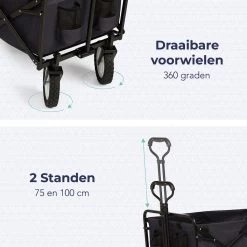 LifeGoods Bolderkar - Opvouwbaar - Draaibare Wielen - 2 Standen - 70KG Draagkracht - Zwart -Campingwinkel 1200x1200 987