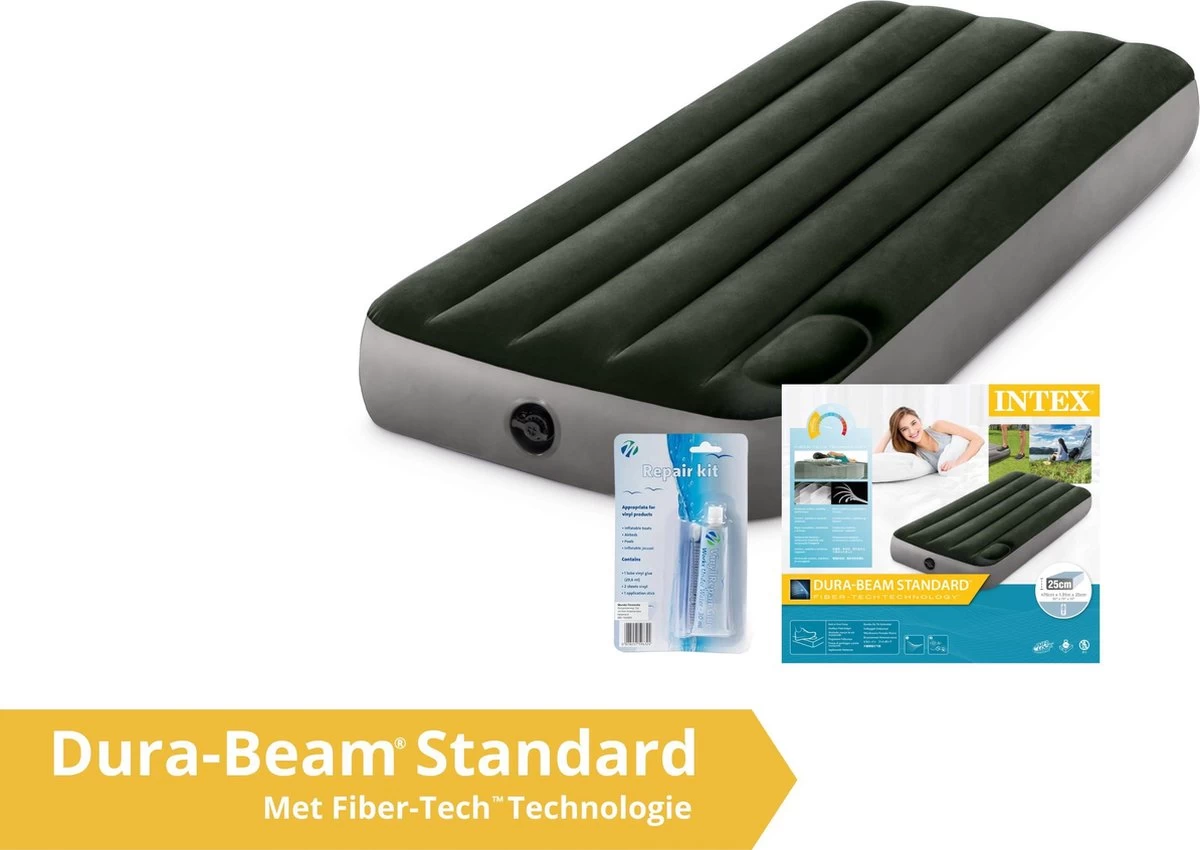Intex Luchtbed - Downy - Formaat: Cot - B76 X L191 X H25 Cm - Ingebouwde Voetpomp- Met Reparatieset 1 Intex Luchtbed - Downy - Formaat: Cot - B76 X L191 X H25 Cm - Ingebouwde Voetpomp- Met Reparatieset