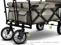 Wildebeest Bolderkar Opvouwbaar Grijs - Bolderwagen Met Kinder Zitje - Bolderkarren - Handkar Grijs - Opvouwbaar Transportwagen - Transportkar - Handkar Tuin Trolley Met Dak Transport Trolley XXL -Campingwinkel 1200x896 4