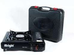 IBright Draagbare Camping Kooktoestel - Gasbrander - 1 Pits Gaspit - Elektrische Ontsteking - 2900 Watt - Met Koffer - Zwart