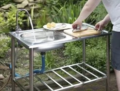 Camping/Outdoor Inox Tafel Met Gootsteen Lavabo En Kraan 100x77x50cm -Campingwinkel 1200x909