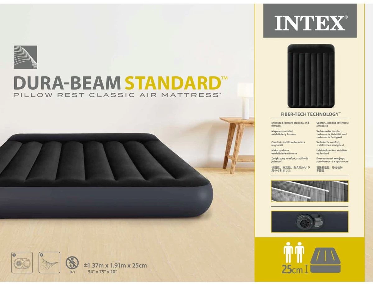 Intex Luchtbed - Twijfelaar - 137 X 191 X 25 Cm - Blauw - Met Ingebouwde Pomp, Hoeslaken Antraciet En Reparatieset 8 Intex Luchtbed - Twijfelaar - 137 X 191 X 25 Cm - Blauw - Met Ingebouwde Pomp, Hoeslaken Antraciet En Reparatieset - Afbeelding 8