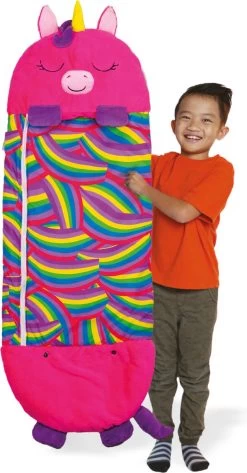 Mediashop Happy Nappers Kinderslaapzak - 2-in-1 Zachte Knuffel En Zomerslaapzak - Roze Eenhoorn Motief Voor Kinderen Van 3 Tot 6 Jaar -Campingwinkel 627x1200