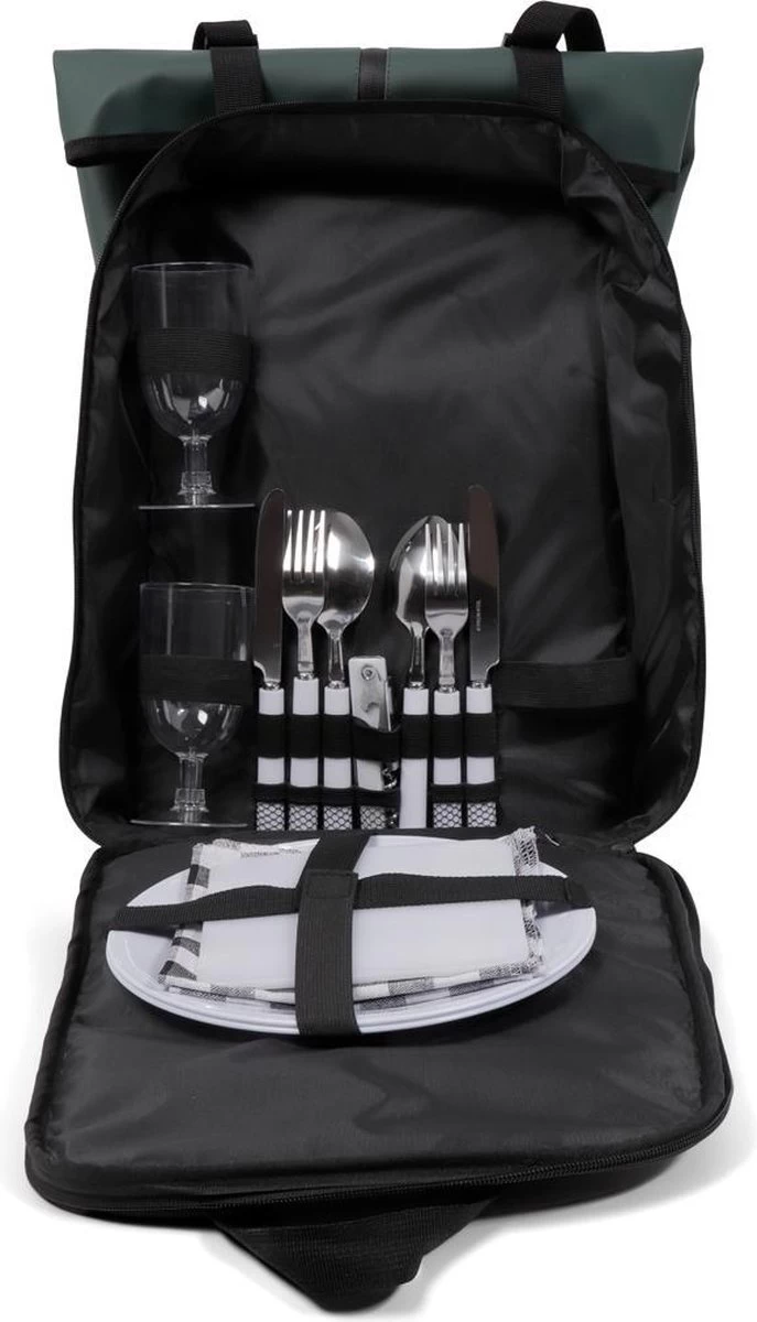 Norländer Picknick Rugtas - Koeltas - Inclusief Bestek - Groen 4 Norländer Picknick Rugtas - Koeltas - Inclusief Bestek - Groen - Afbeelding 4