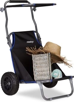 Relaxdays Strandkar Opvouwbaar - Strandstoel Met Zonnedak - Strand Stoel Op Wielen