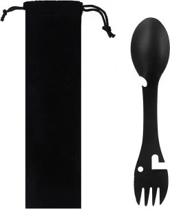 Luverno® - Spork - Incl. Bescherm Hoes - RVS - Bestek To Go - Reisbestek - Keukengadget - 5 In 1 Camping Bestek - Zwart